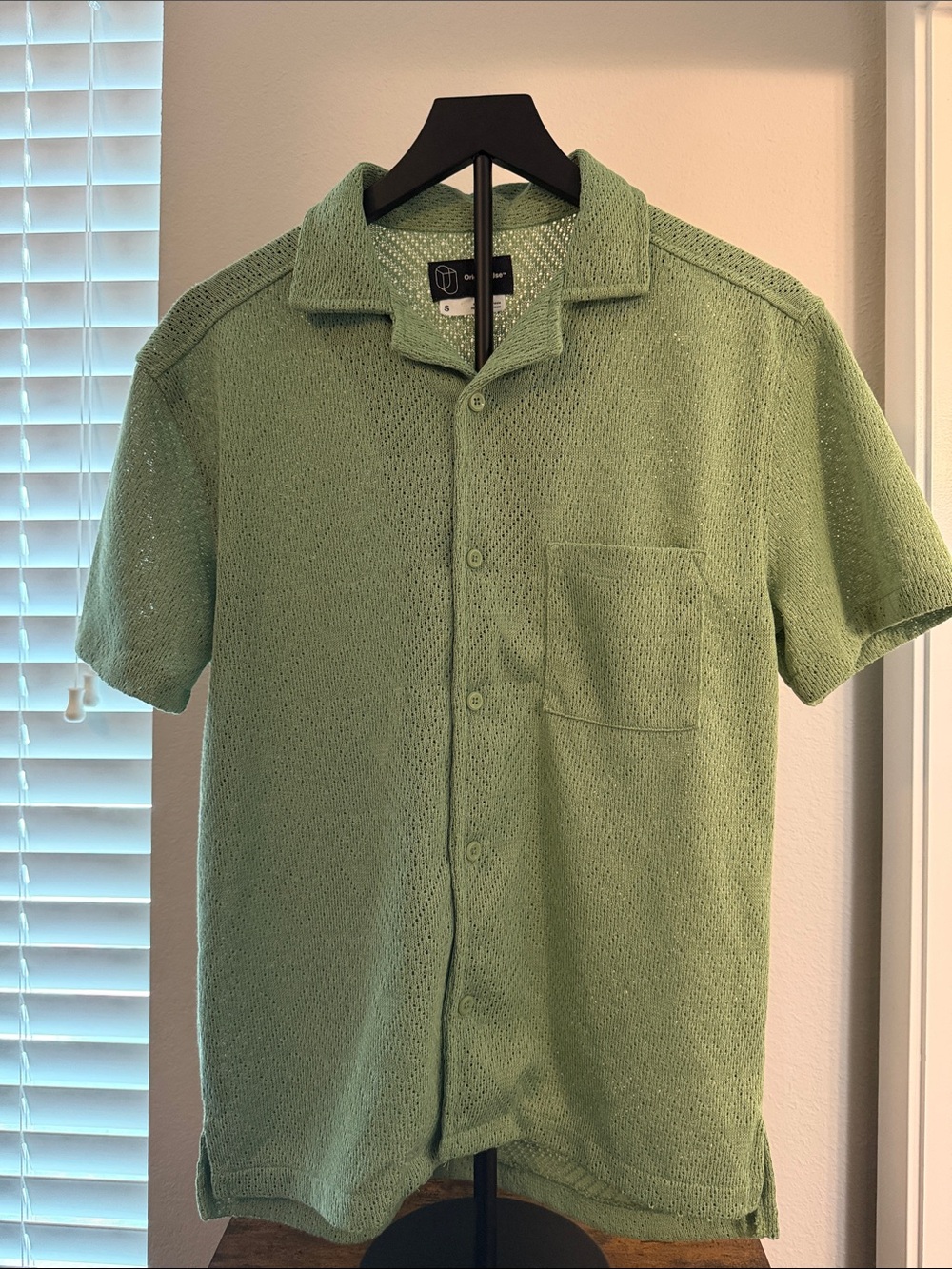 Original Use Light Green Short-Sleeve Button-Down Knit Shirt